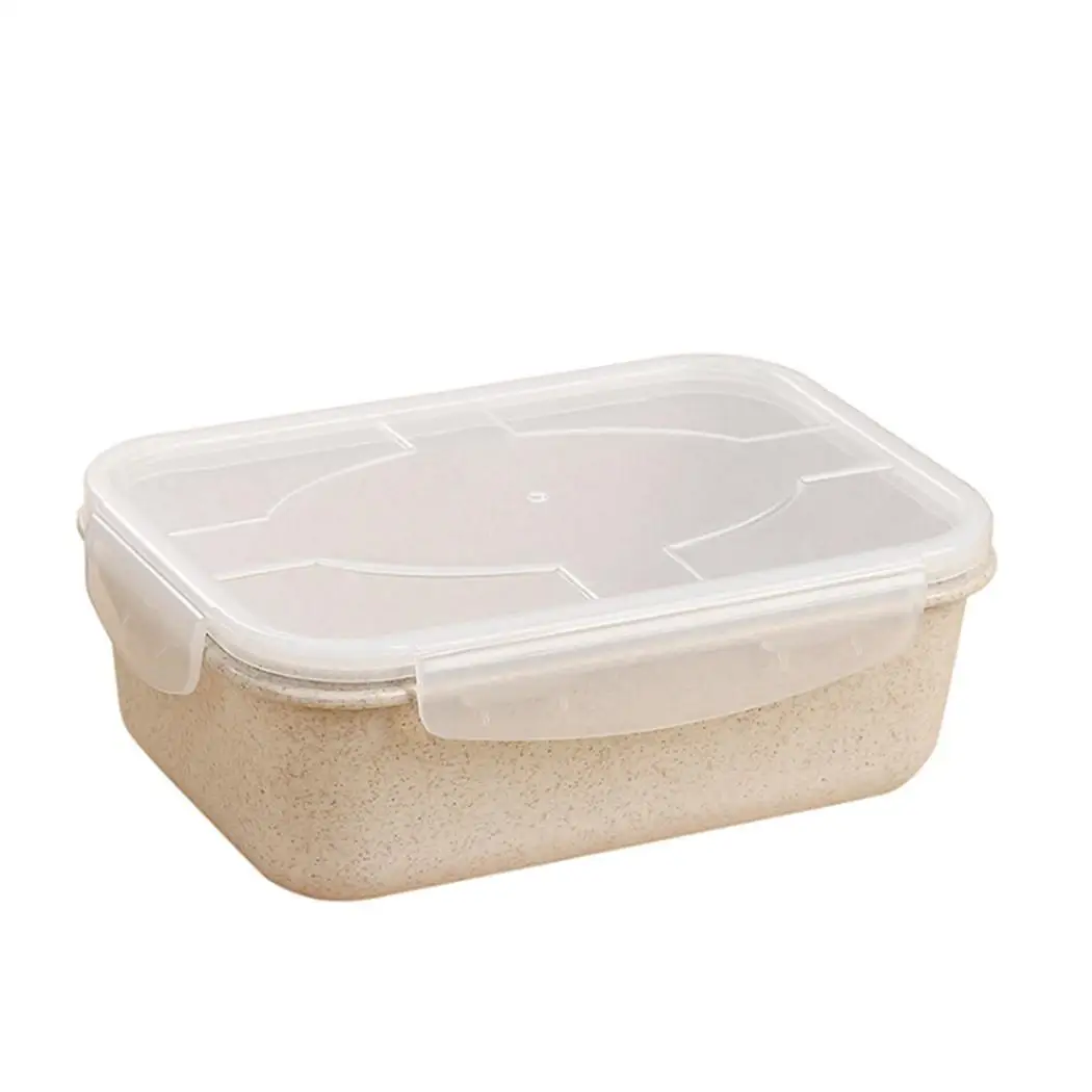 Wheat Straw Plastic Storage Box Microwave Heating Sealed Lunch 1 set Stainless Steel Tableware | Дом и сад