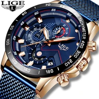 lige men fashion blue watch for men top brand luxury quartz mens watches mesh waterproof sport chronograph relogio masculinobox