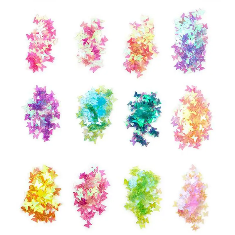 Набор блесток для ногтей с цветными бабочками 12 коробок/1 комплект|Стразы и