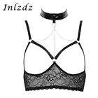 Женский Эротический бюстгальтер, прозрачный кружевной бюстгальтер с лямками на шее, регулируемые бретельки, открытые чашечки бюстгальтер без косточек, Топ
