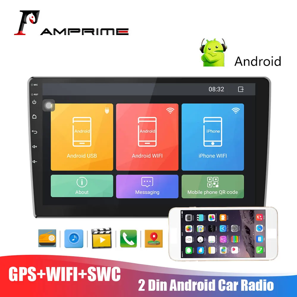 AMPrime Android 2 din 10 1 ''автомобильный радиоприемник 1080P 2.5D закаленное стекло зеркало
