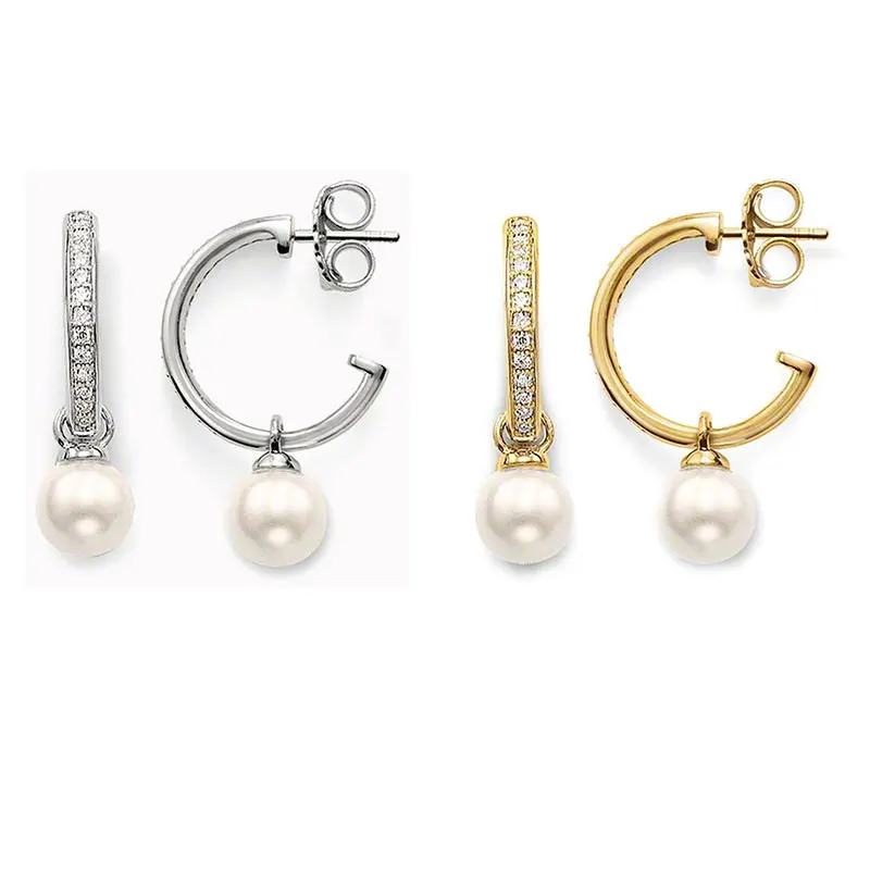 Женские серьги кольца с жемчужным шариком из серебра 925 пробы|Серьги-кольца| |