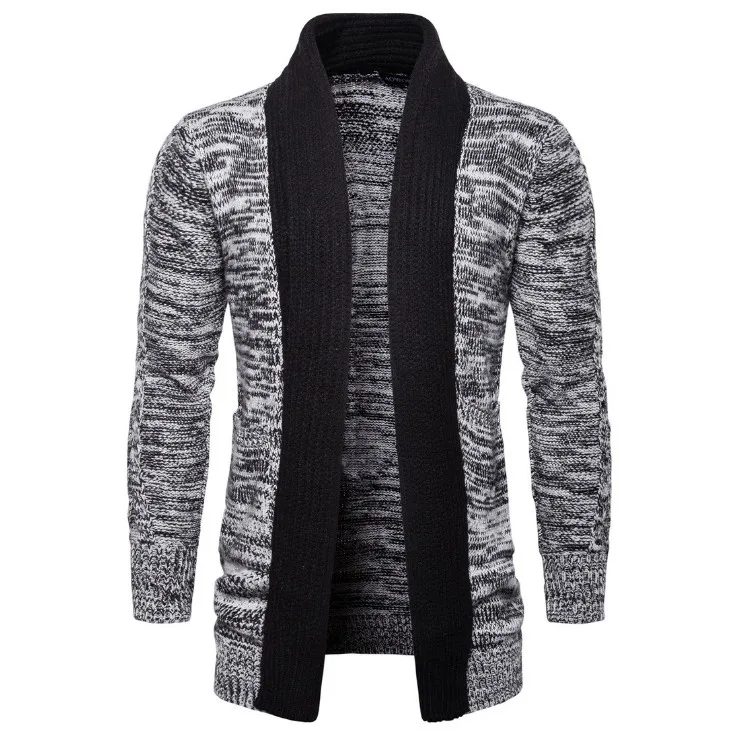 

Новинка, осенний кардиган, накидка, длинный свитер в английском стиле, мужская трикотажная одежда, контрастный черный серый кардиган, вязан...
