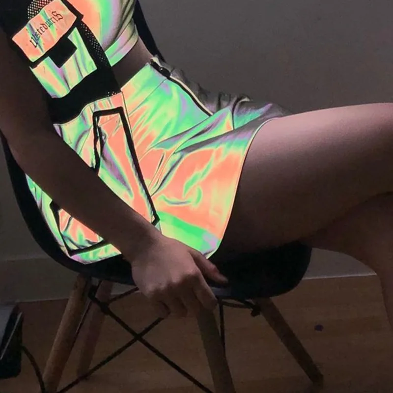 2020 Осенняя женская новая сексуальная тонкая Светоотражающая юбка на молнии