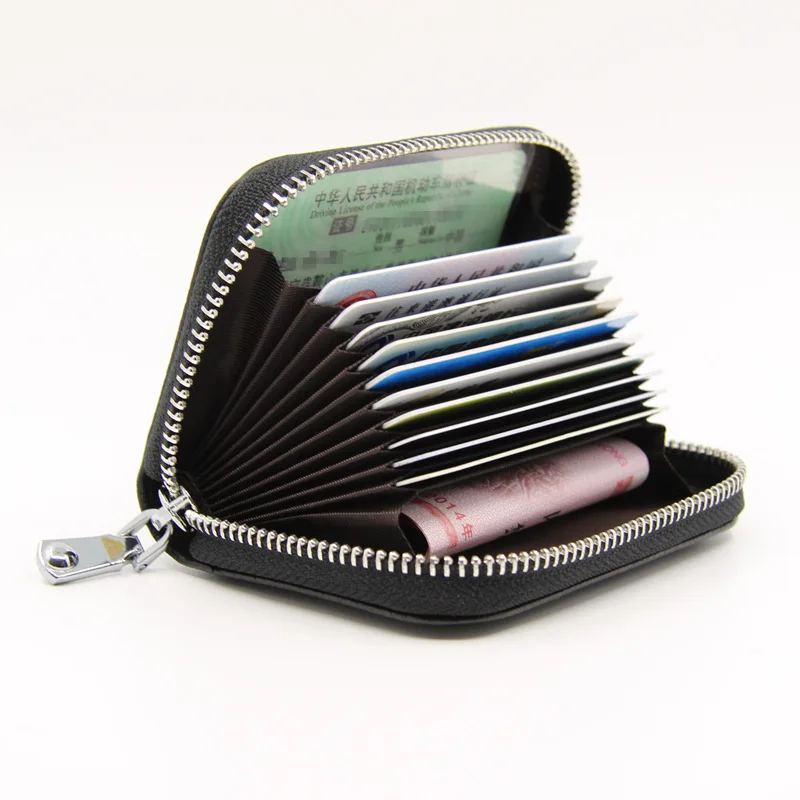 First Layer Cowhide Organ Card Case RFID Anti-theft Lady Card Holder Men Card Case Multifunctional Zipper Small Wallet