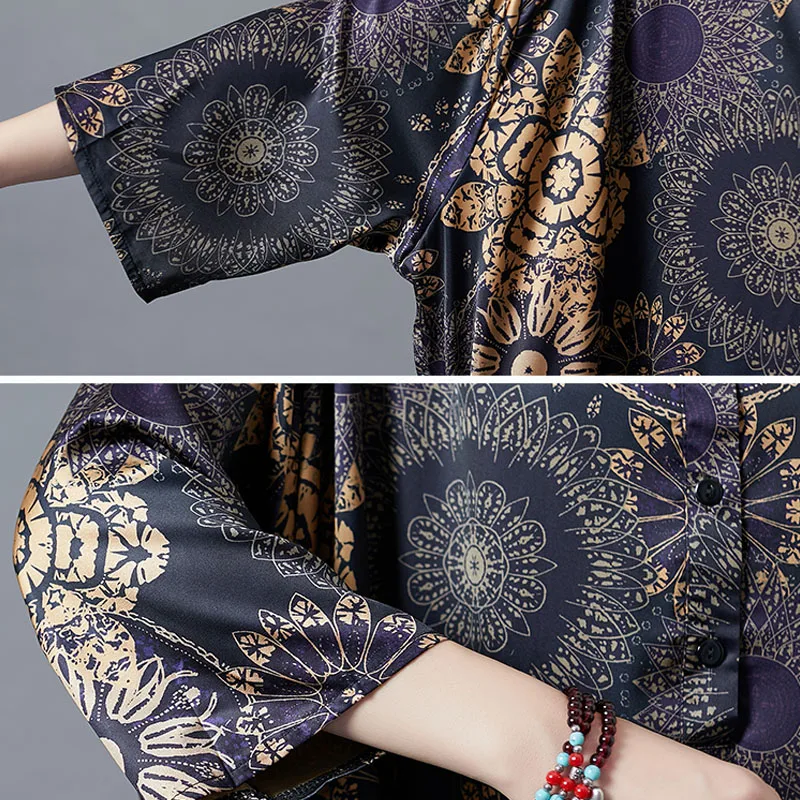 

Oversize Women Dress Vintage Batwing Loose Casual Floral Print Cotton Linen Maxi Dress Robe Female Autumn Plus Size Long Dresses