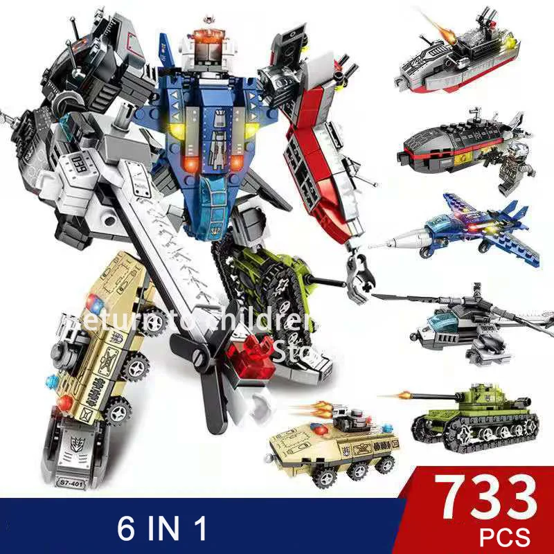 709pcs 6in1 Transformation Robot Building Block City Engineering Excavator car truck constructor Bricks toys For Children - купить по