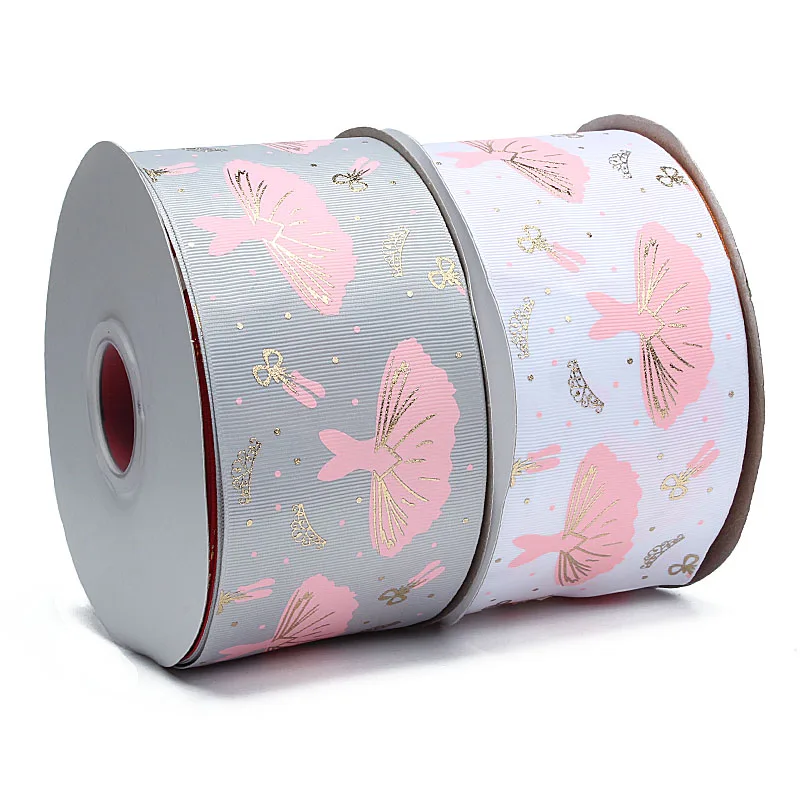 50 yards/lot) Free shipping 75mm ballet skirt golf foil printed grosgrain ribbon