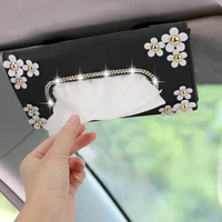 crystal paper box with chrysanthemum car sun visor tissue box holder tissue napkins bag organize car interior storage decoration