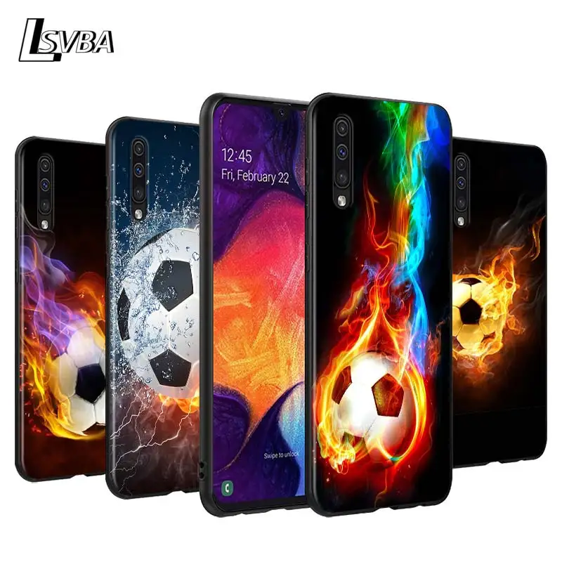 

Fire Football Soccer Ball Back Silicone Phone Case for Samsung Galaxy A90 A80 A70S A60 A50S A40 A20E A20 A10S Soft Black Cover