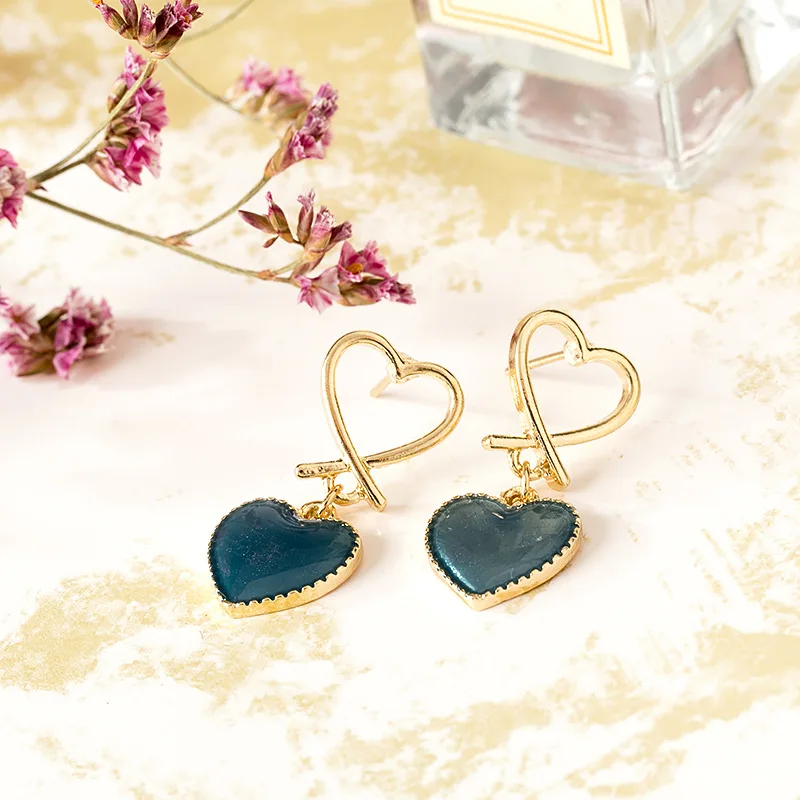 Metal melting love shape earrings fashion women wear wind drops glaze heart-shaped earrings accessories - Окраска металла: Светло-желтый, золотистый цвет