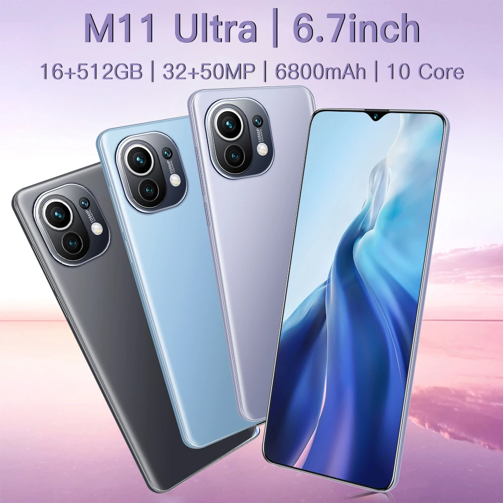 

6.7inch Xaomi M11 Ultra Cell Phones Unlocked 32MP+50MP 6800mAh 16 GB 512 GB MTK6889 5G Global Version Smartphone Android 10