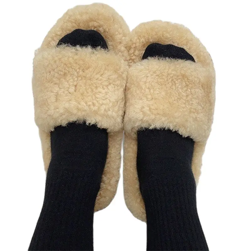 

Thick-Soled Wool Slippers For Women's Out Wear 2021 Autumn New Trendy Shoes Home Furnishing Cotton Slippers Particle Wool Shoes