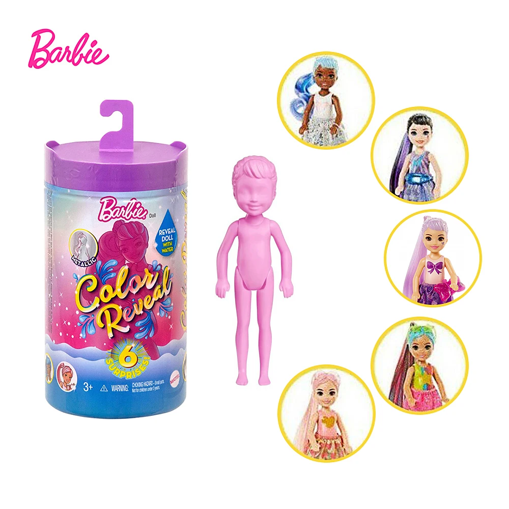 

Barbie Blind Box Color Reveal Chelsea Doll with 6 Surprises Little Kelly Glitter Series Discoloration Toys for Kids Gift GWC59