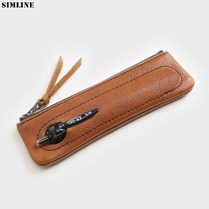 

Сумка для карандашей из натуральной кожи, винтажная, ручной работы, для мужчин, женщин, детей, на молнии, школьные принадлежности, 100%