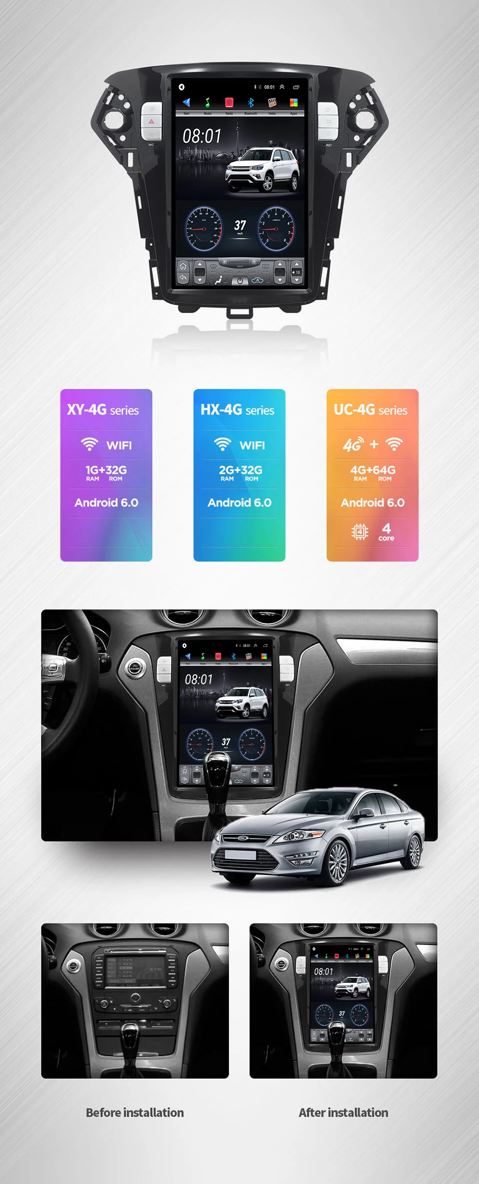 12,8 дюймов 4G Lte 64G rom Вертикальная android система для Ford mondeo 2011-2013 лет Мультимедиа Видео Радио плеер Навигация стерео