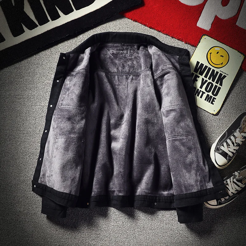 

Men Black Warm Jean Caots New Fashion Men Thicker Winter Jackets Large Size Jean Jackets Size 5XL Winter Warm Denim Jackets