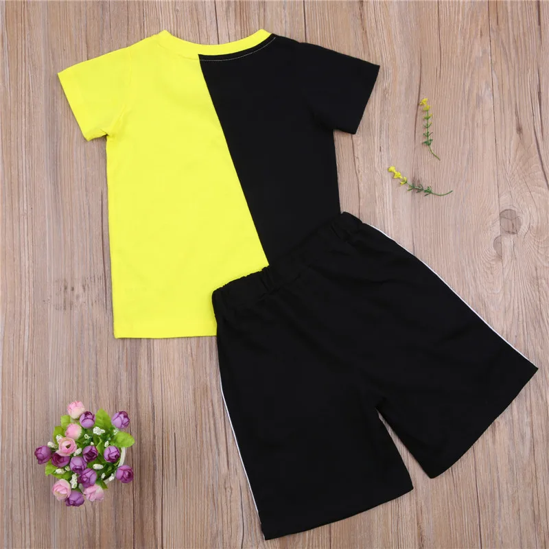 

2-7T Baby Boy's Color Blocking 2Pcs Clothes Suit, cool Letter Printed Short Sleeve Round Neck T-shirt with Elastic Short Pants