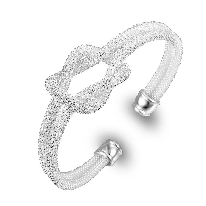 

925 Silver Sterling For Women Men's Mesh Opening Bracelet Bangle Chain Wristband Jewelry