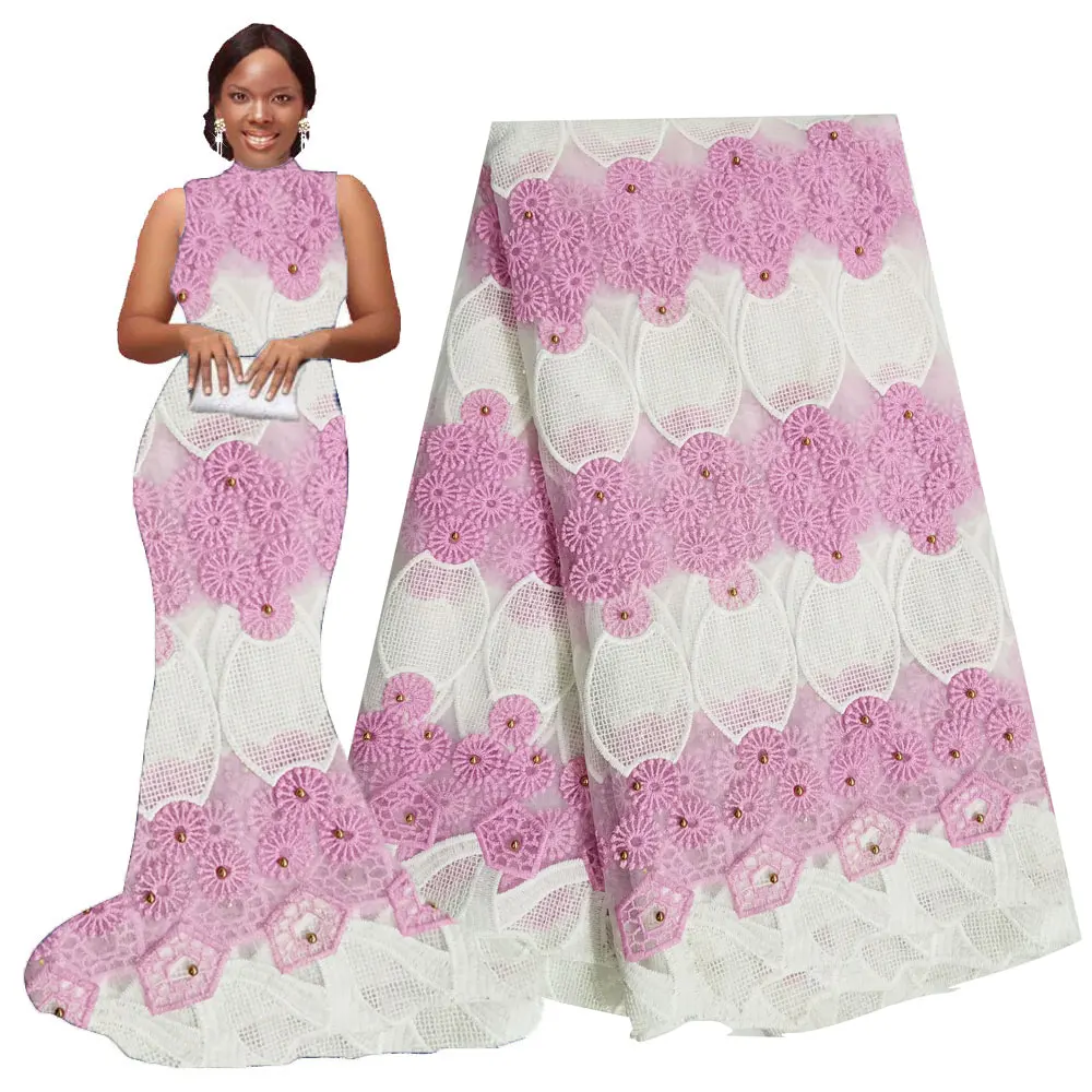 African Lace Fabrics 5 yards Tulle Embroidered Mesh Fabric High Quality Nigerian French Net Rose 2020 | Дом и сад