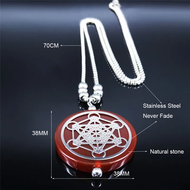 

Yoga Flower of Life Stainless Steel Long Necklace Women Red Color Natural Stone Spiritual Necklace Jewelry bijoux femme NA10S04