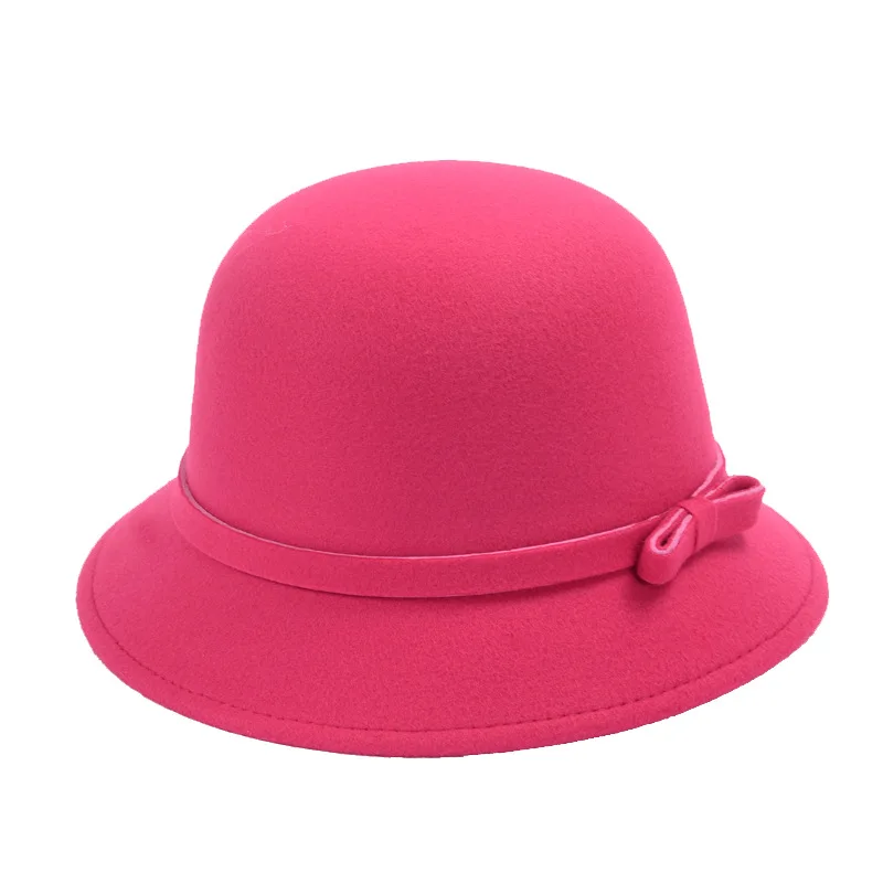 2021 Winter Elegant Women Foldable Wool Felt Bucket Hat With Brim Female Bow Fishing Hats Floppy Solid Caps Sun Protection
