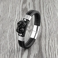 2021 new natural black agate brave retro jewelry mens classic bracelet 316l stainless steel wide leather rope charm bracelet