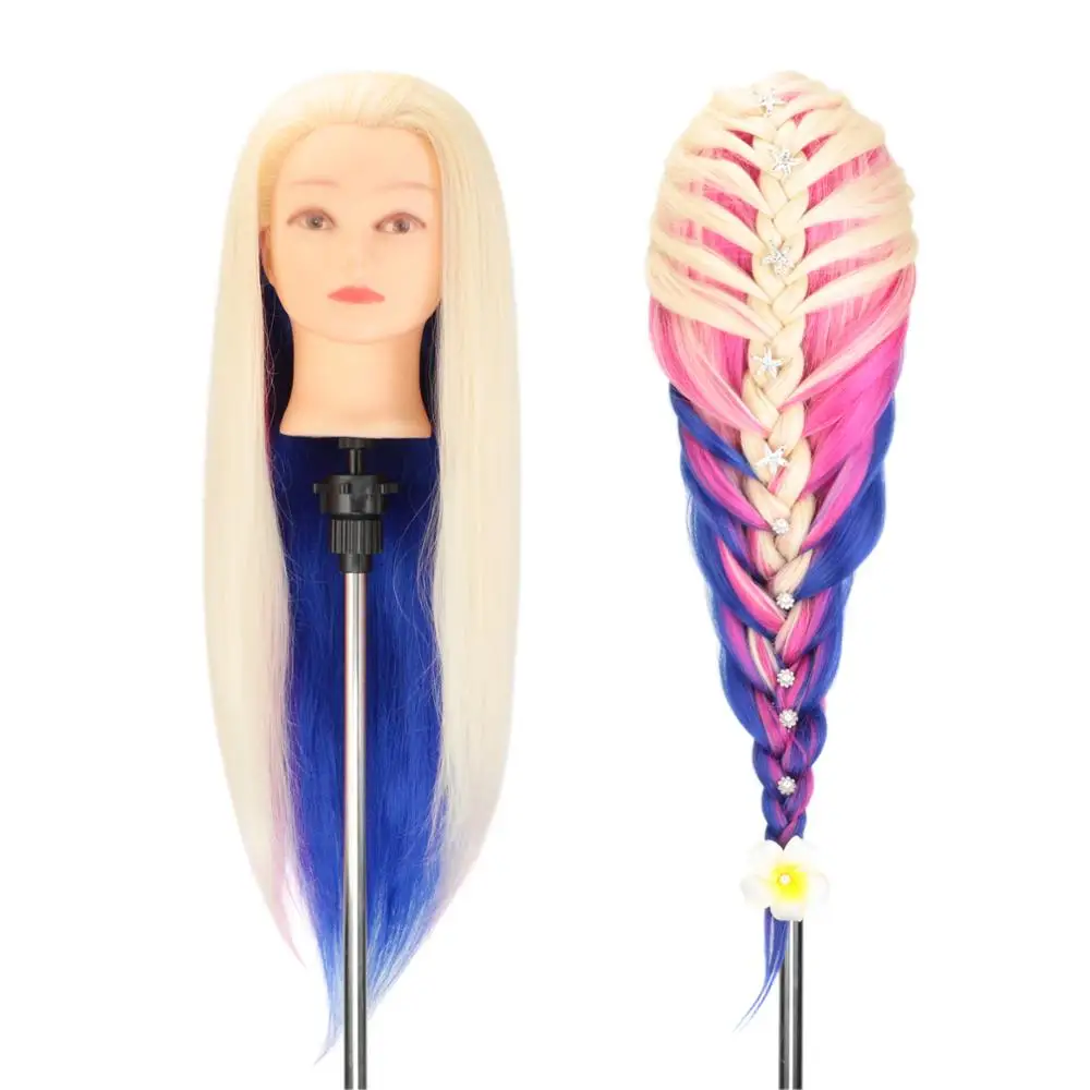 Синтетический Радужный Розовый манекен для обучения волосам плетения причесок