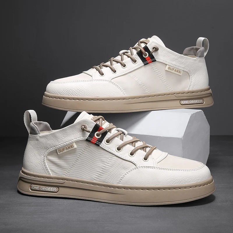 

British Trend Men's Skateboard Shoes Fashion Soft Leather Breathable Sneakers Outdoor Sport Comfortable All-Match Casual Shoes