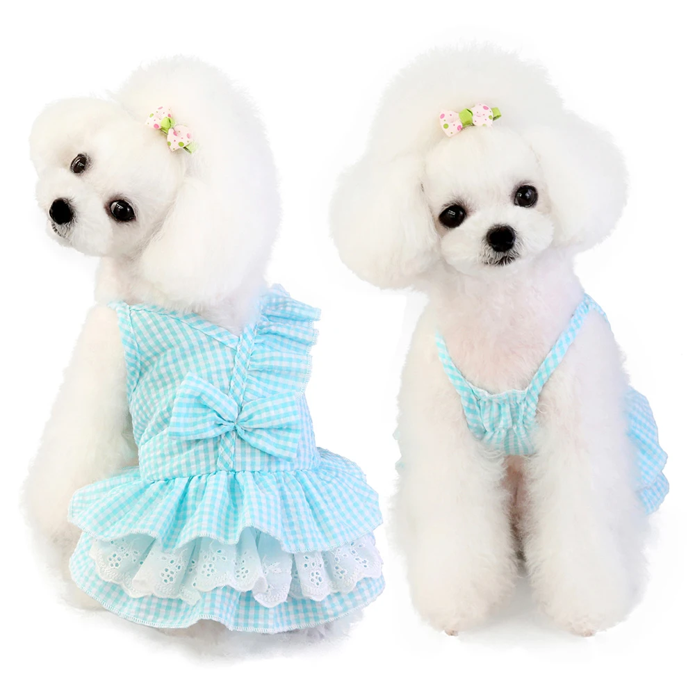 Pink/Blue Dog Pet Spring and Summer Plaid Skirt Clothing Cotton Cooling Clothes Small Large Teddy S-XXL | Дом и сад