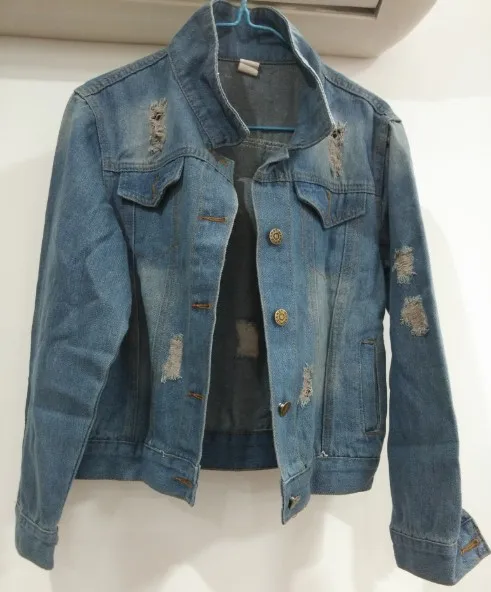 Женская джинсовая куртка Корейская версия короткая из денима с длинным рукавом