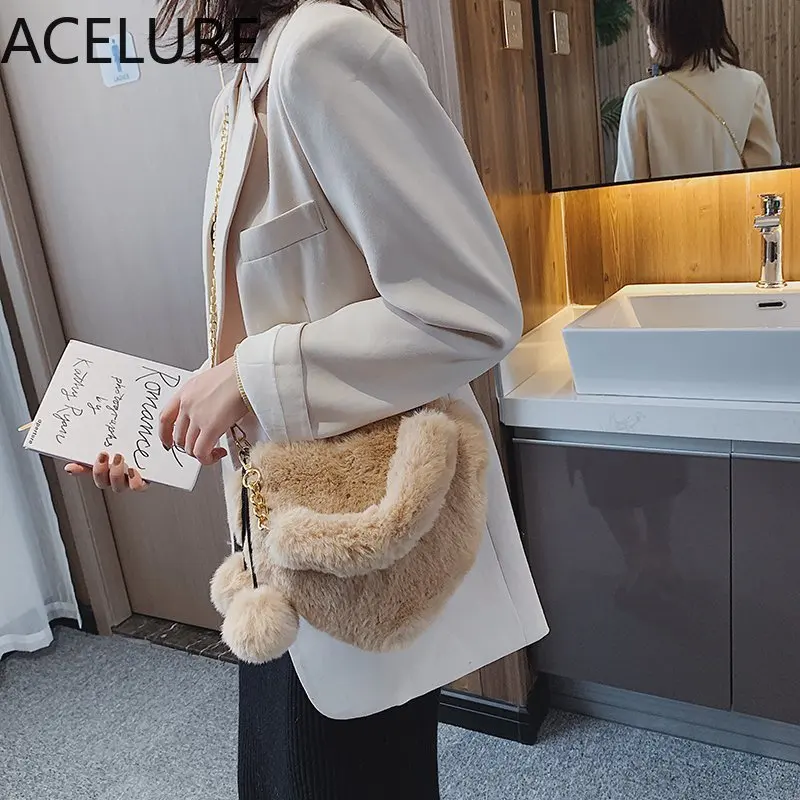 ACELURE меховая сумка для влюбленных девушек милая однотонная через плечо женская