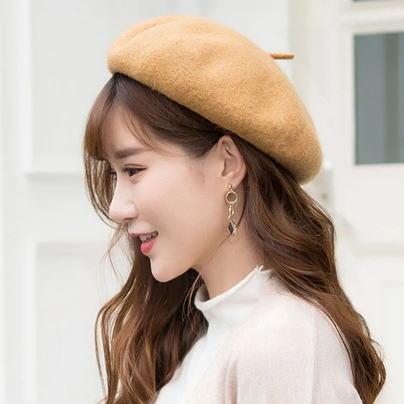 2019 женский элегантный шерстяной берет зимняя теплая Женская шапка для художника