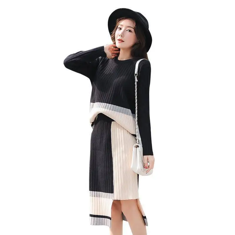 

European Station Spring and Autumn Temperament Knitted Wool Skirt Playful Western Female Net Red Suit