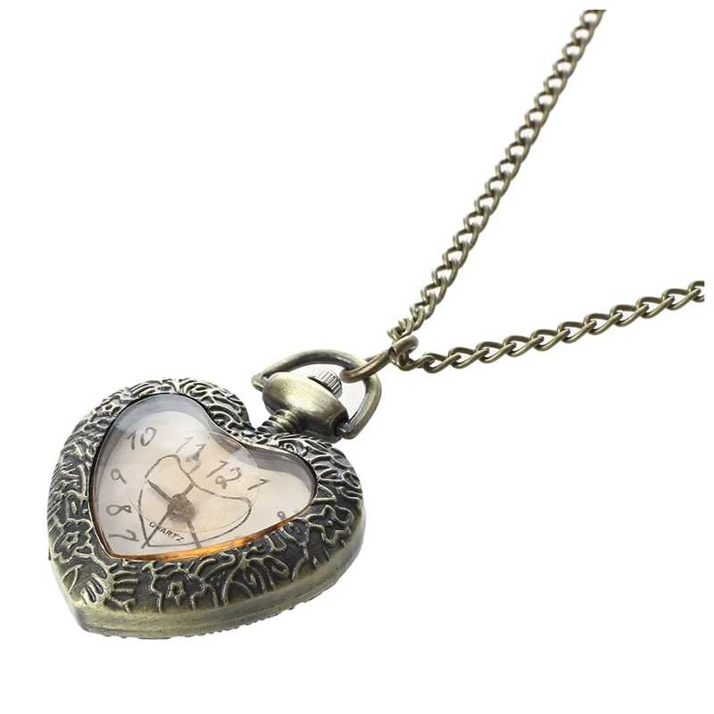 

2 Pcs Necklace Pocket Watch Bronze Tone for Ladies, A & B