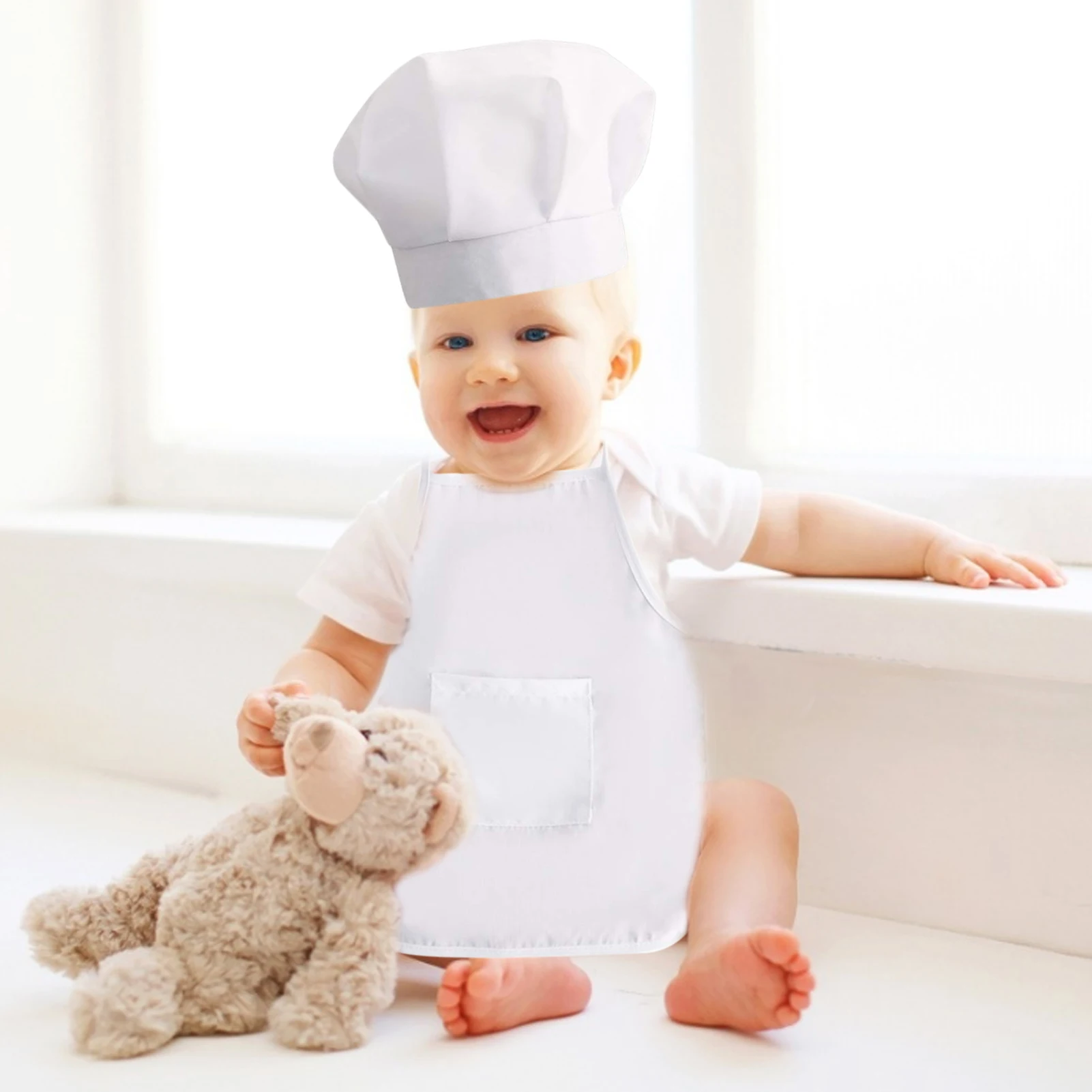 

Милый детский фартук и шляпа шеф-повара, 2 шт., белый костюм повара, реквизит для фотосъемки