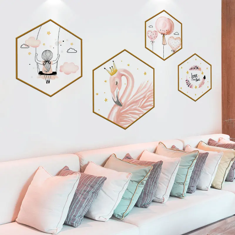 

[shijuekongjian] Flamingo Animal Wall Stickers DIY Cartoon Girl Wall Decals for Kids Bedroom Living Room Home Decoration