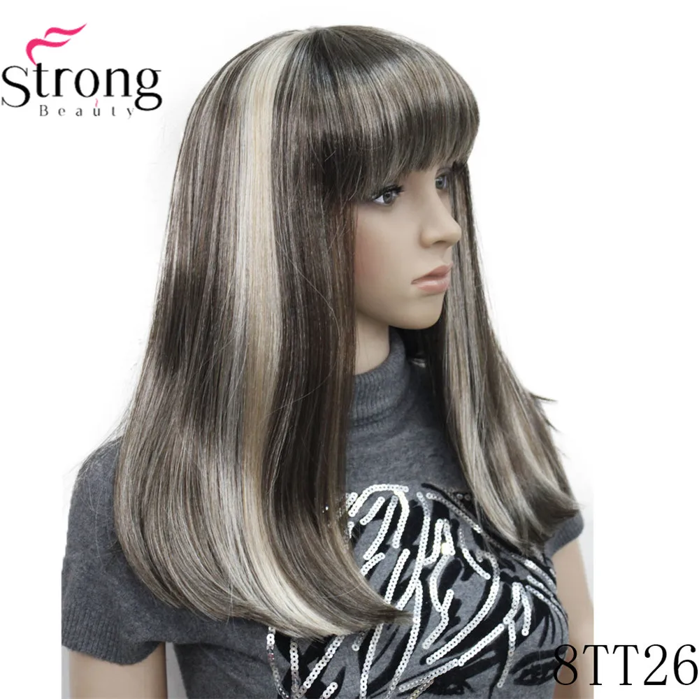 StrongBeauty Женские синтетические парики волосы черный/Блонд длинные прямые аккуратная челка стиль Natura парик волосы