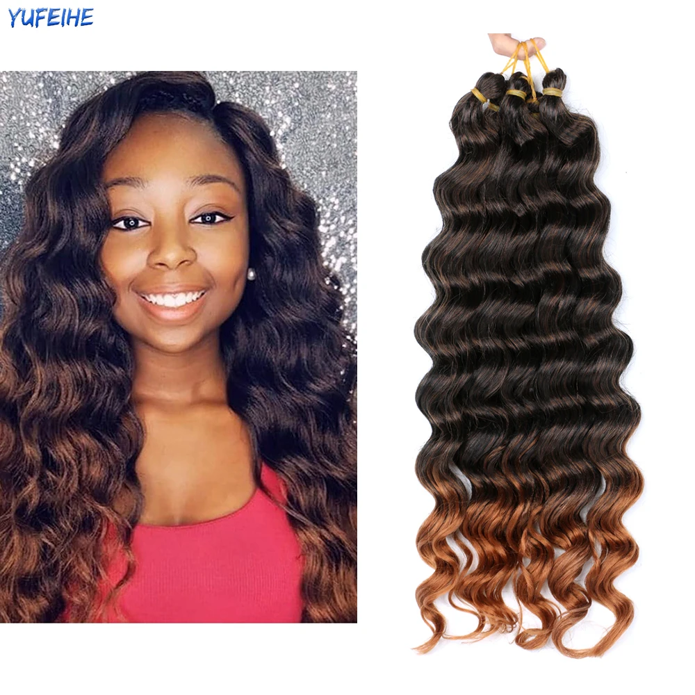Deep Water Wave Twist Crochet Braid Hair Bundles 22inch Synthetic Ombre Braiding Hair Extensions For Women For Kids Blonde Black