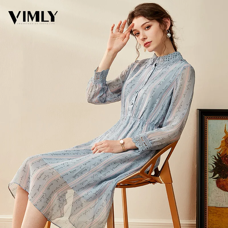 Vimly элегантное шифоновое женское платье с буквенным принтом весеннее кружевное