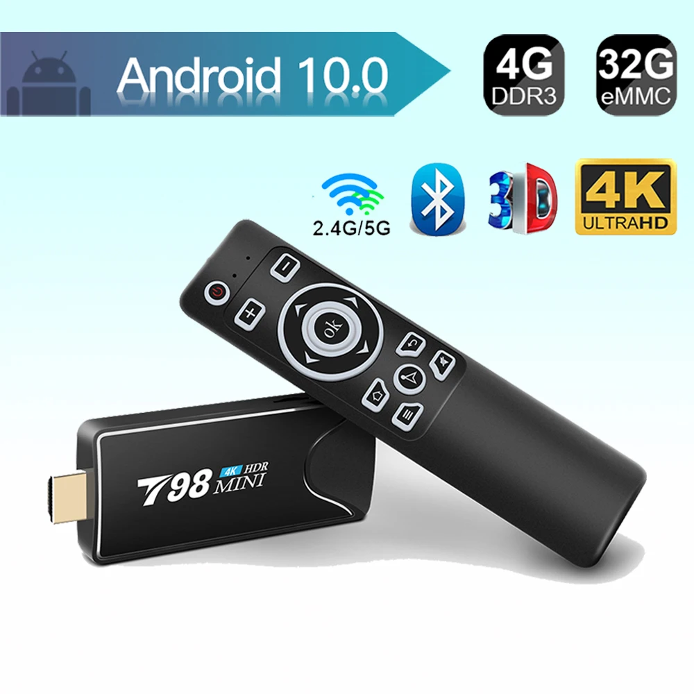

Media Palyer smart Tv stick Android 10 4K 4G 32G 3D Video 2.4G 5G Wifi Bluetooth RK3318 Quad-Core TV Box Set top box TV receiver