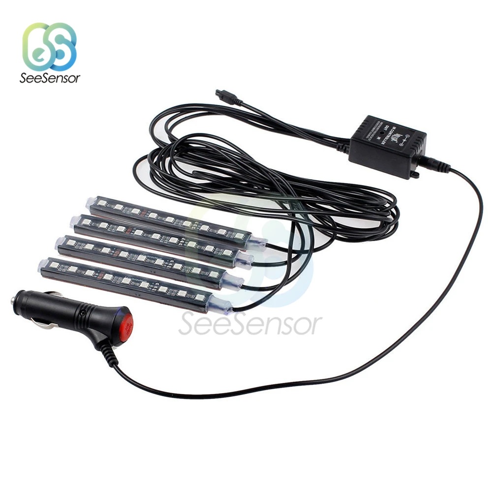 Светодиодная лента RGB для автомобиля 12 В 7 цветов декоративные атмосферные лампы