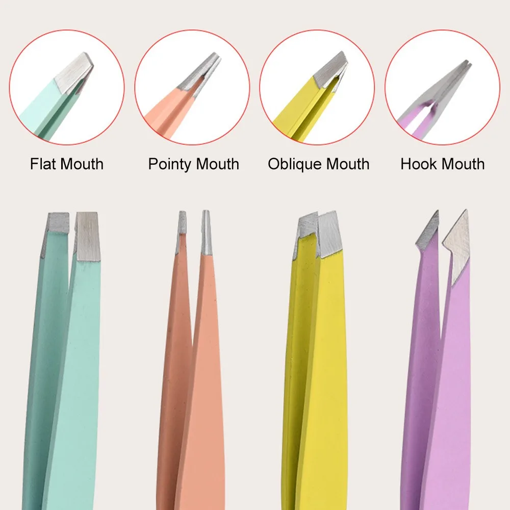 

Stainless Steel Eyebrow tweezers Professional Hair Removal Tweezers For Eyebrows Clip 4-color Flat Slanted Makeup Cosmetics Tool