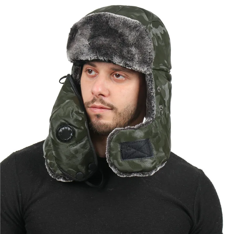 

Зимняя мужская шапка, меховая теплая ветрозащитная шапка, шапка-бомбер из искусственного меха, зимняя шапка колпачки закрылков s, черная Лыж...