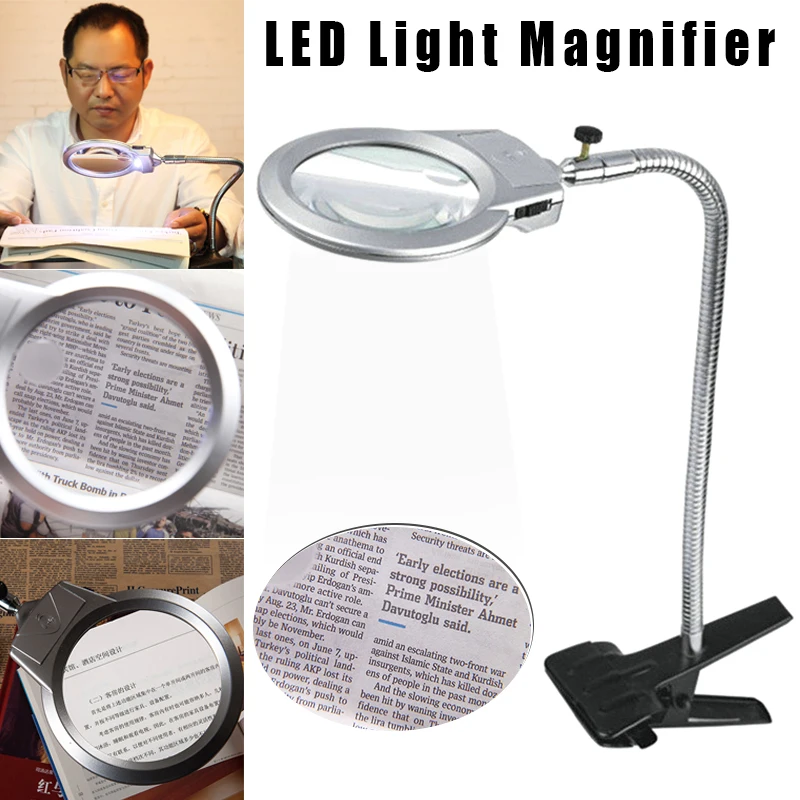 

Lighted LED Lamp Book Stands Magnifier Clip Table Top Desk Reading 2.25X 5X Magnifying JHP-Best