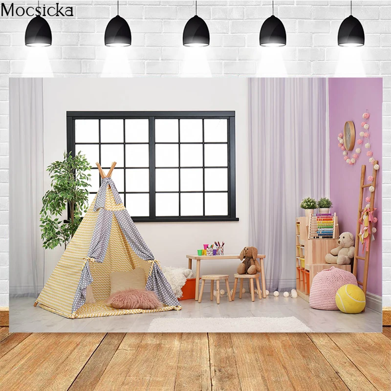 

Girl Toy Room Backdrop Newborn Baby Children Portrait Background Photo Studio Prop Tent Bear Cake Smash Birthday Decor Banner