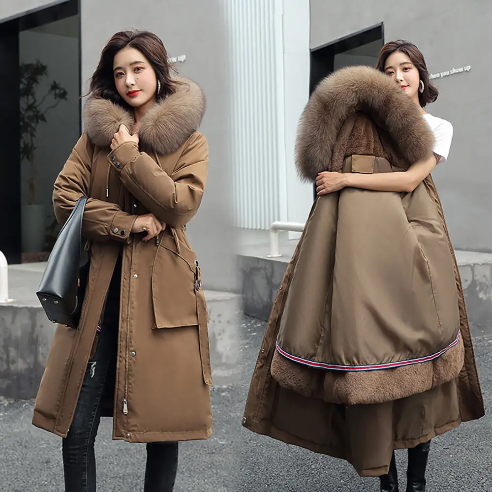 PinkyIsBlack -30 Degrees Snow Wear Long Parkas Winter Jacket Women Fur Hooded Clothing Female Fur Lining Thick Winter Coat Women
