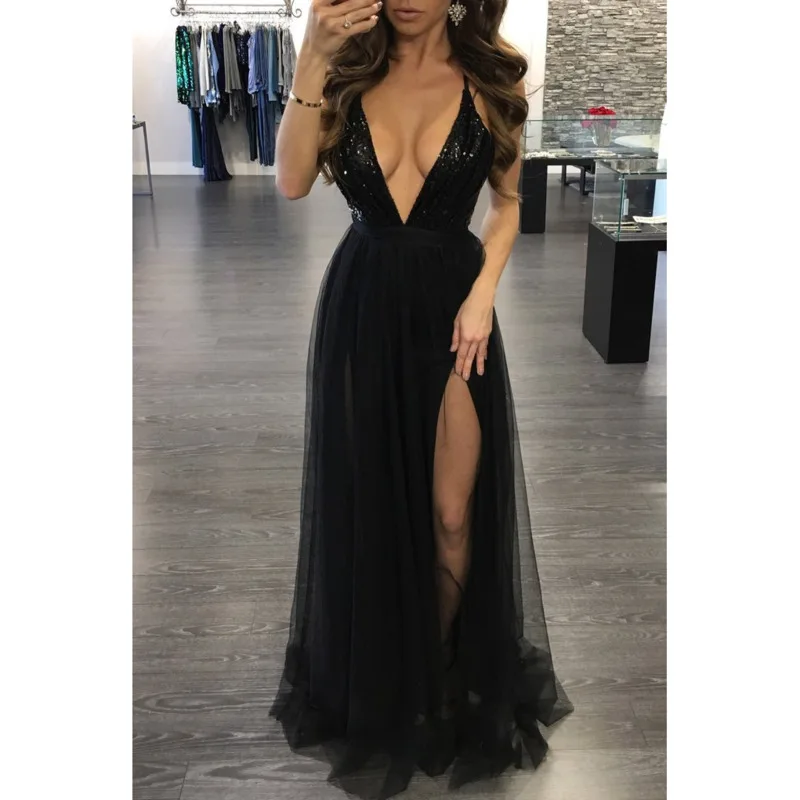 Элегантное платье макси с блестками и открытой спиной женские летние красные