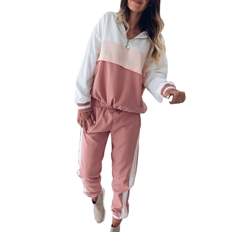 Style 1-pink Женский комплект из 2 предметов для бега, Модный Полосатый спортивный костюм с капюшоном, одежда для тренировок, повседневные свободные толстовки, костюмы для бега, спортивная одежда - Цвет: Style 1-pink