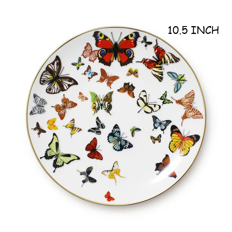 10.5 inch plate Керамический поднос, тарелка с золотым ободком, плоская тарелка для торта, столовый поднос, посуда с бабочкой, креативная белая посуда, тарелка из костяного фарфора, 1 шт - Цвет: 10.5 inch plate